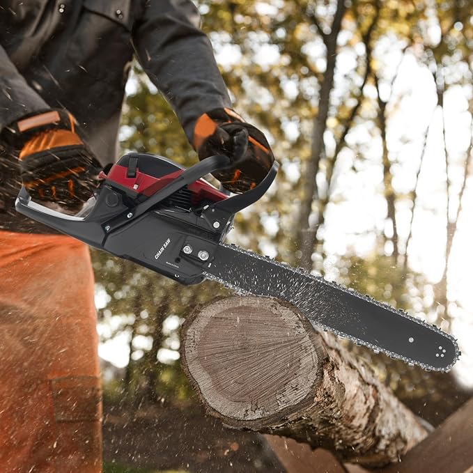 Chainsaw Gas Powered 58cc 20 Inch Chain Saw, 2 Stroke Handheld Cordless Petrol Chainsaws With Fuel Tank, Heavy Duty Gasoline Chainsaw For Wood Trees Cutting Garden Farm Ranch Home (Black Red)