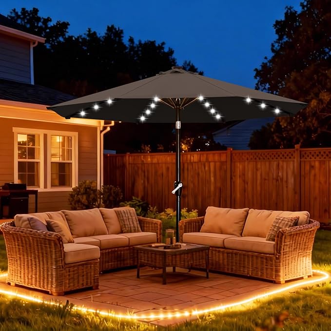 ABCCANOPY Durable Solar Led Patio Umbrellas with 32LED Lights 9FT (Brown)