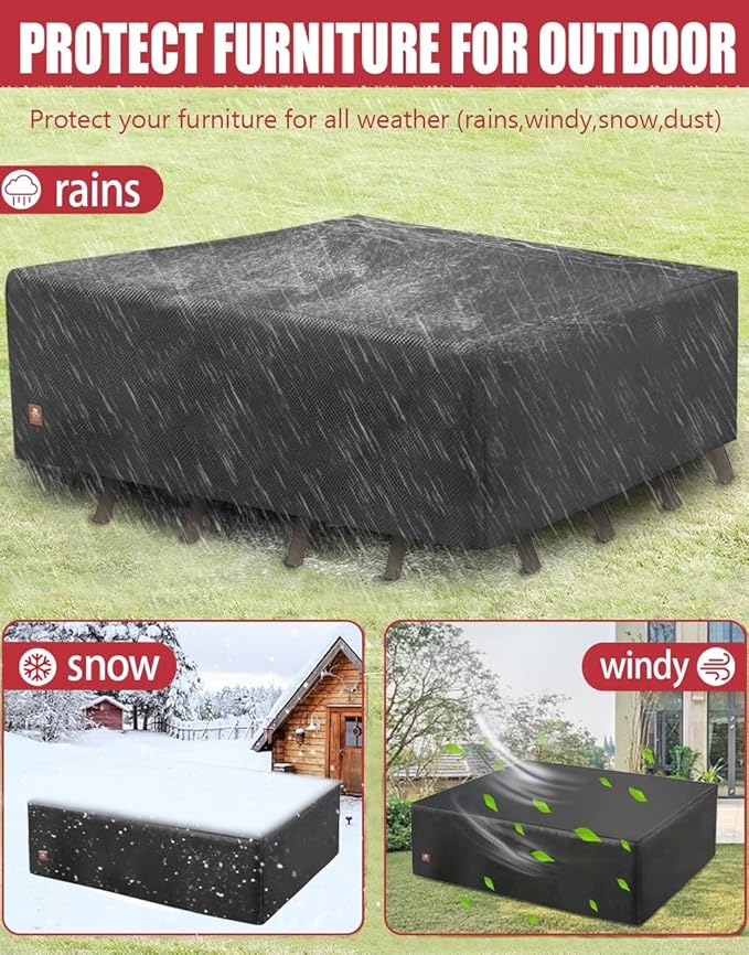 ClawsCover 5-6 Pieces Patio Furniture Sets Covers Waterproof,4 Seater Wicker Rattan Outdoor Sectional Couch Sofa Cover,Fadeless Tearproof Patio Table Set Cover,Rectangle,85Lx59Wx25H Inch
