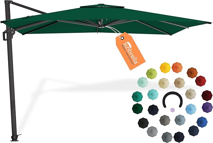 Midtown Umbrellas 9 x 9 Ft Outdoor Cantilever Patio Umbrella w/Sunbrella Forrest Green Fabric -Tilt 360° Offset Patio Umbrella, Deck Patio Umbrella, Backyard Umbrella & Garden Umbrella - Black Frame