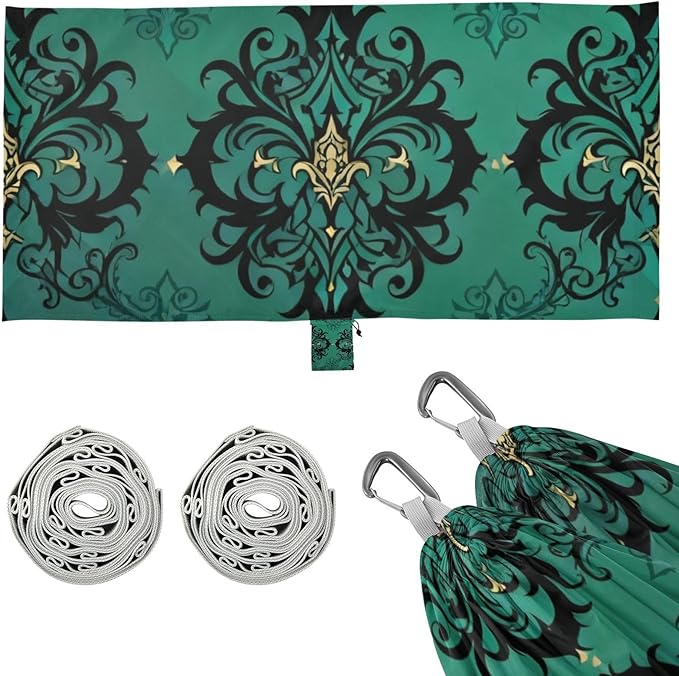 Teal Damask Outdoor Hammocks with Tree Straps Cloth Hammock for Camping Travel Accessories