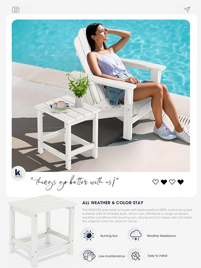 KINGYES Adirondack Outdoor Side Tables Set of 2, White