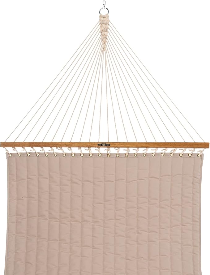 Original Pawleys Island Large Antique Beige Sunbrella Quilted Hammock – 13 ft. x 55 in., 2-Person, 450 lb Capacity, Oak Spreader Bar, Handcrafted in The USA