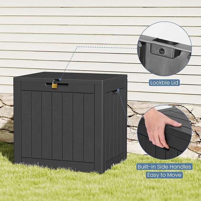 Deck Box with 31 Gallon Capacity, Weatherproof Resin Lockable Outdoor Storage for Secure Package Deliveries and Indoor Storage in Garden or Patio for Porch Backyard Garden (Black)