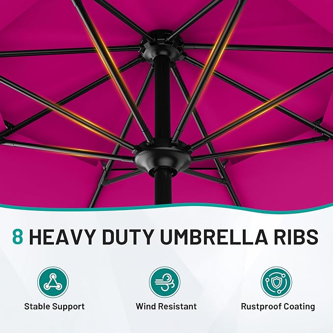 AreShark 10ft 2 Tiers Patio Umbrella - Outdoor Umbrella Waterproof UV Protection, Market Table Umbrella w/Push Button Tilt&Crank for Pool, Porch, Garden(Rose Pink)