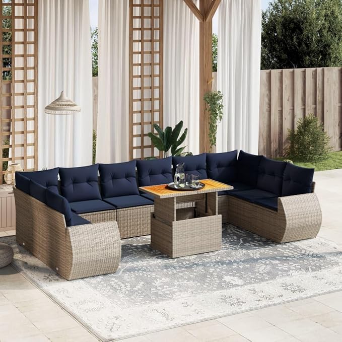 vidaXL Patio Sofa Set with Cushions 11 Piece, Outdoor Sectional Sofa Couch, Patio Conversation Set for Garden Backyard, Gray Poly Rattan