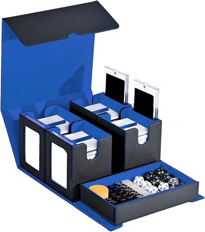 Card Storage Box with Holders and Dices Tray Multifunctional Deck Organizers with Removable Dividers Portable Carrying Organisers Case