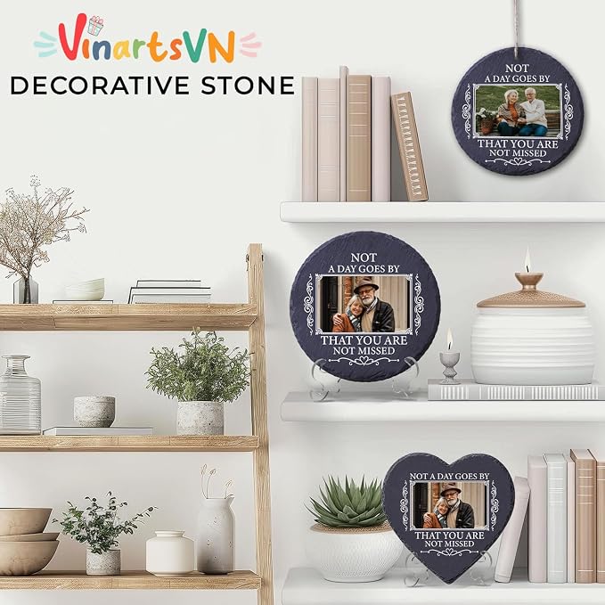 Personalized Photo Memorial Garden Stones for Loved Ones, Garden Stones in Memory of Dad Mom, Bereavement Sympathy Gift with Picture, Indoor Outdoor Weatherproof Natural Slate Stone