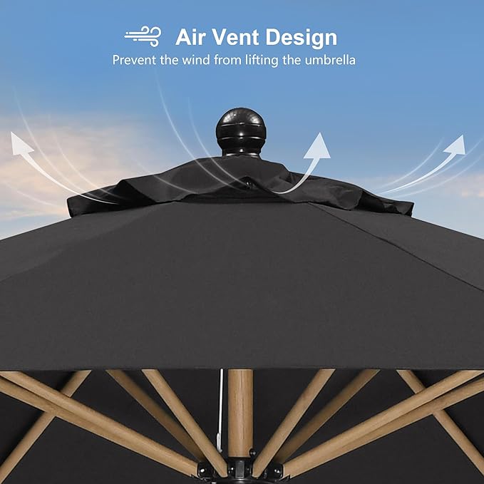 PURPLE LEAF 8 Feet Patio Umbrella Outdoor Table Umbrella Aluminum Market Umbrella with Push Button Tilt & 8 Sturdy Ribs and Crank Round Sun Umbrella for Garden Patio Balcony, Black