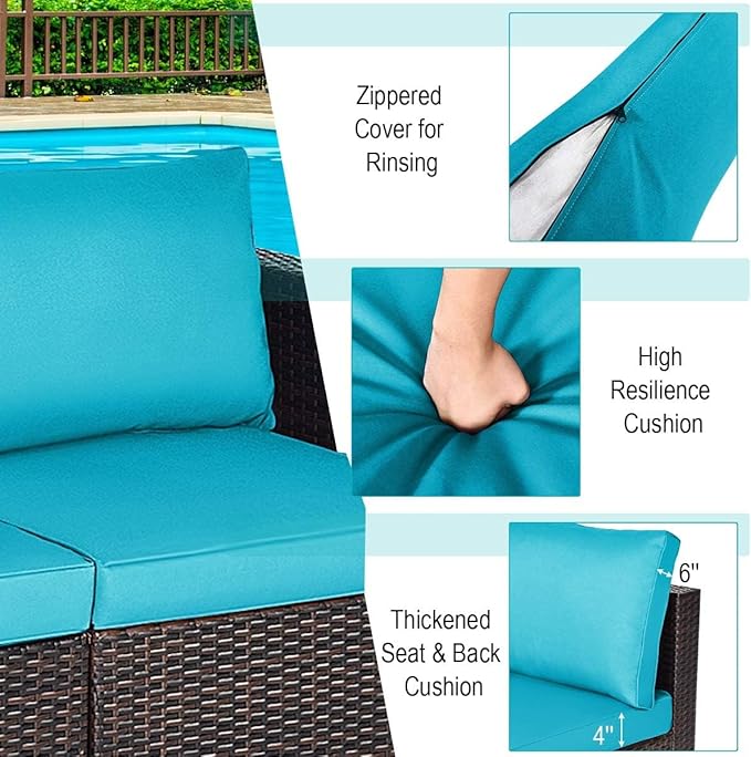 COSTWAY 2PCS Patio Rattan Corner Sofa Sectional Furniture Conversation Set