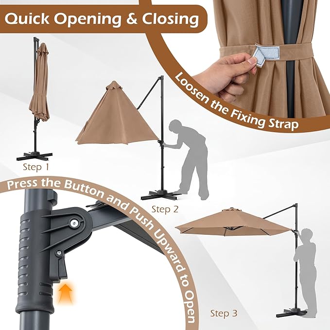 Tangkula 10FT Patio Umbrella, Offset Cantilever Outdoor Umbrella with 360 Degree Rotation, Air Vent, Cross Base for Pool Deck Garden Backyard (Tan)