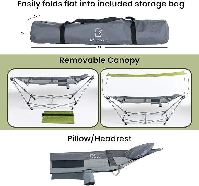 Lucania Portable Hammock with Stand Included - Foldable Freestanding Hammock for 2 Person (290 lbs Capacity) - Heavy Duty Stand Alone Hammock for Indoor, Outdoor, Camping, Patio & Backyard
