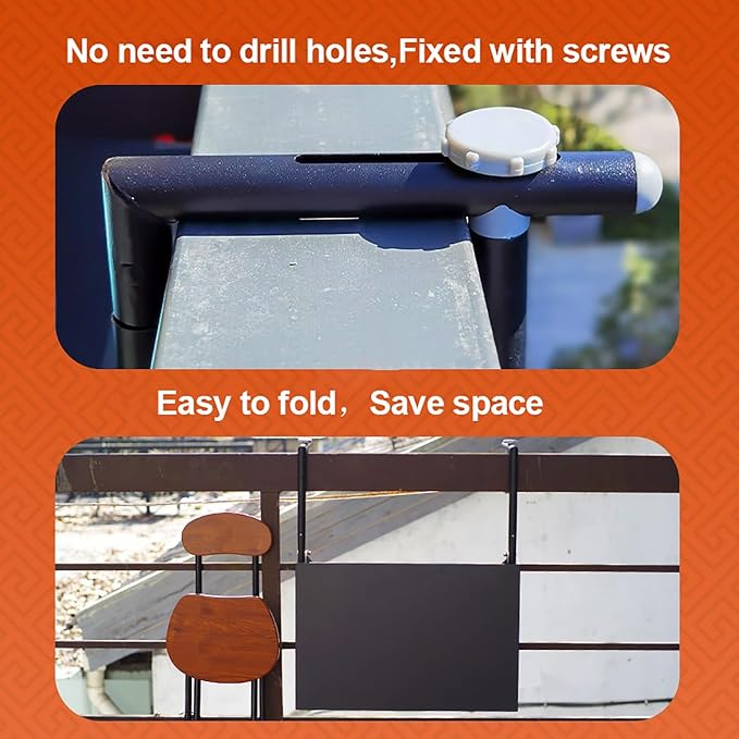 Terrace Side Table Outdoor Balcony Railing Side Table Wall-Mounted Table for Railings Balcony Bar Table for Railings Rounded Edges for Patio Garden Balcony Easy to Assemble.