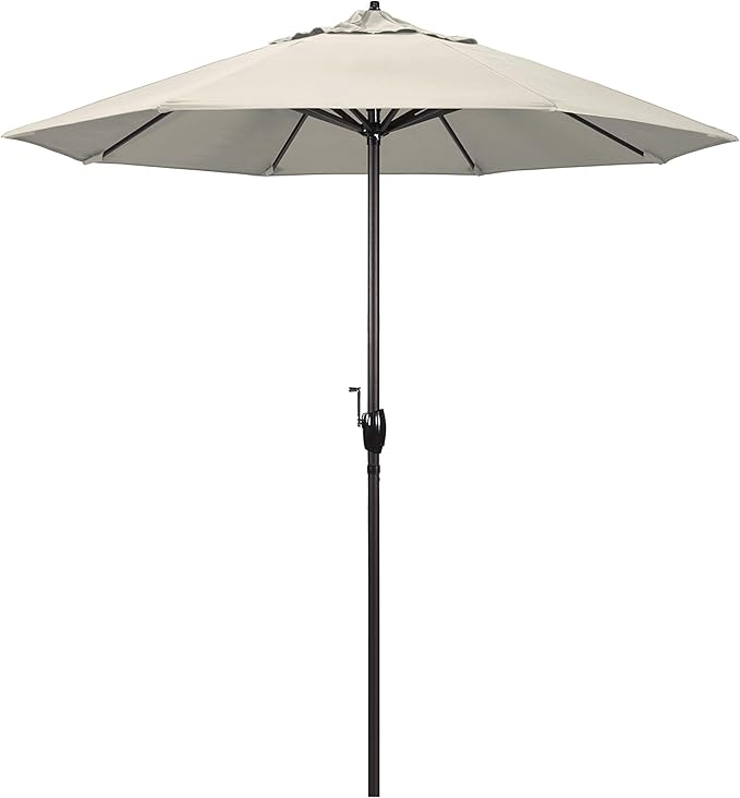 California Umbrella 7.5' Round Sunbrella Aluminum Outdoor Deck, Pool or Patio Umbrella, Crank Lift, Auto Tilt, Bronze Pole, Antique Beige