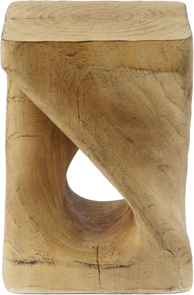 Christopher Knight Home Outdoor Side Table,Twist Shape End Table,Decorative Accent Table,Garden Stool Table for Patio Balcony Beach Pool Side,Lightweight Concrete,Wood Like Texture,Natural