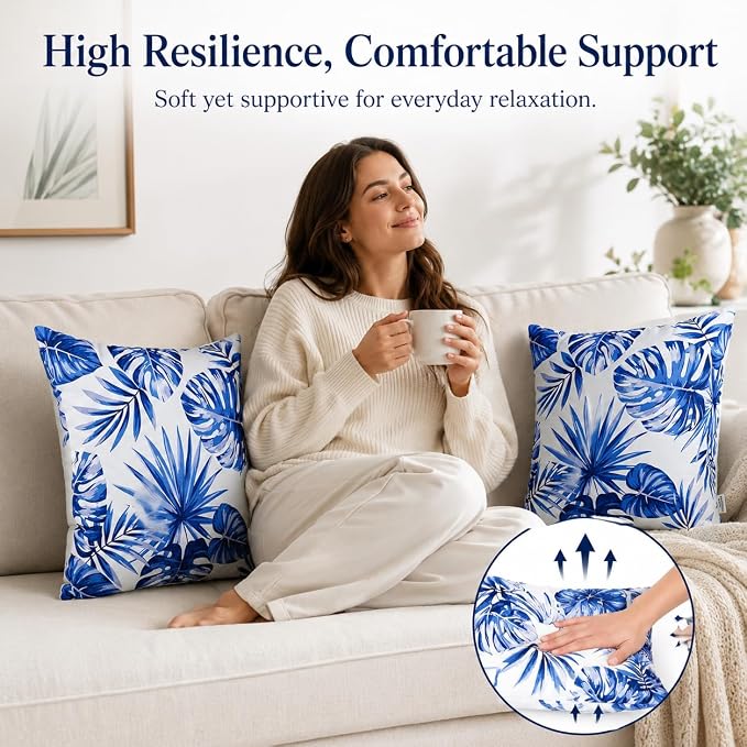 Outdoor Throw Pillows 18×18 Inch Waterproof Pillows with Inserts | Set of 2 Fade Resistant Patio Pillows for Porch Garden Couch and Patio Furniture