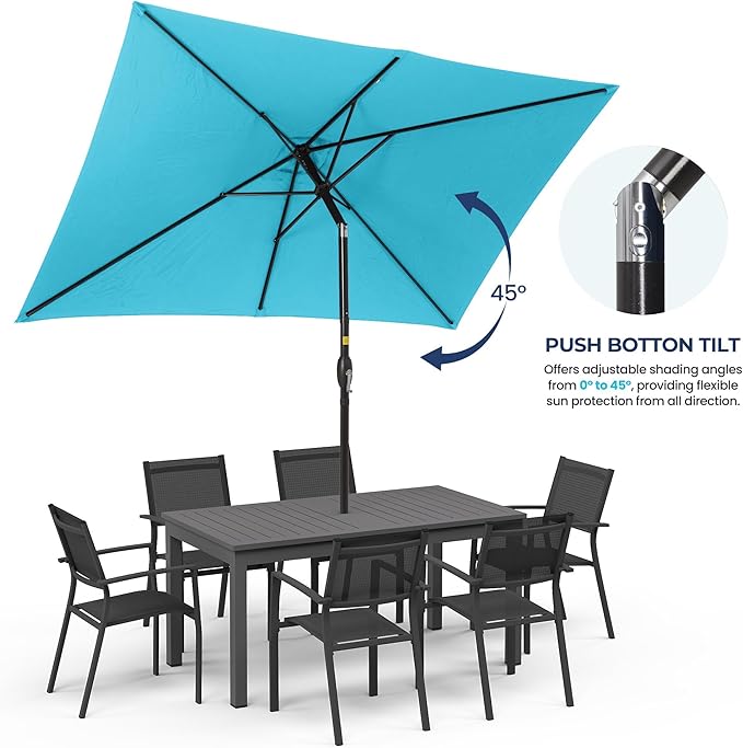 Wisteria Lane 6.5' x 10' Patio Umbrella, Rectangular Patio Umbrella, Metal Pole Square Outdoor Umbrella with Crank and Push Button Tilt, Large Outdoor Umbrella with Polyester Canopy