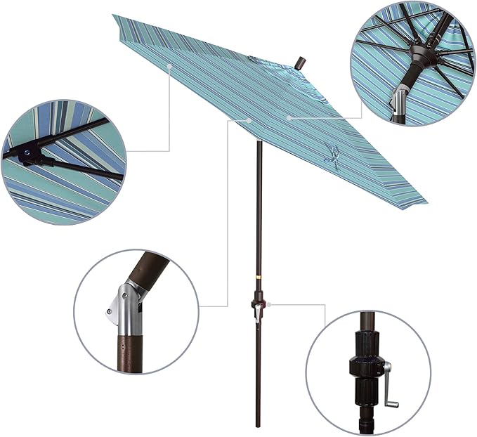 California Umbrella 7.5' Round Crank Lift, Collar Tilt, Aluminum Pole, Fiberglass Rib Patio Umbrella, Bronze Finish