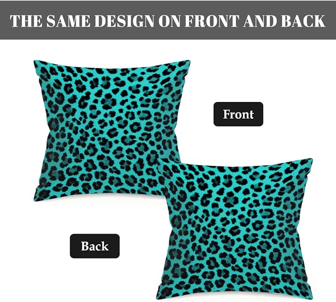 20x20 Inch Outdoor Pillow Covers Set of 2 Waterproof Throw Pillow Covers Decorative Couch Cushion Covers Leopard Print Turquoise Square Pillowcases Protectors for Patio Garden Sofa