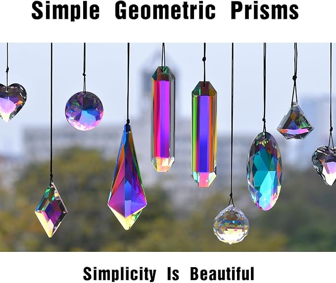 2PCS Cone Crystal Suncatcher Prisms for Windows (Chunky Cone) | AB Color, Transparent, K9 Glass, Rainbow Maker, with Hooks & Cord
