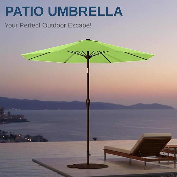 9ft Patio Umbrella with Push Button Tilt and Crank,Outdoor Market Table Umbrella UV Protection 8 Sturdy Ribs for Backyard,Garden,Pool,Deck(Apple Green)