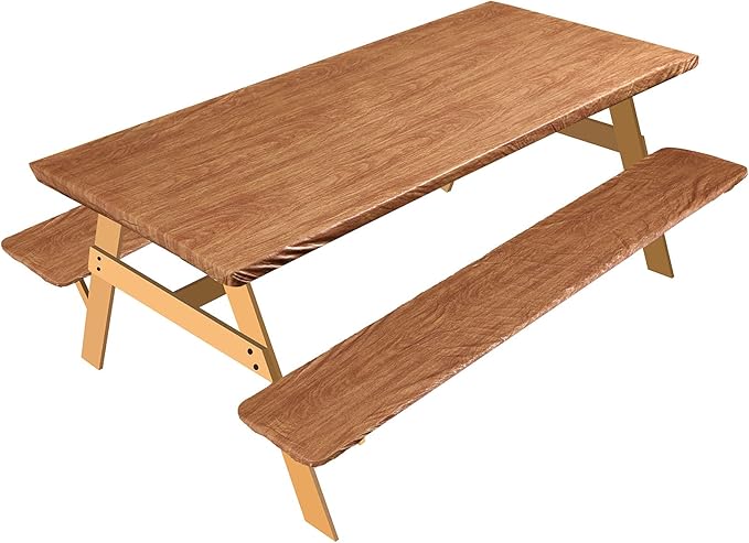 BBTO Vinyl Picnic Table and Bench Set 72" x 30" Waterproof Elastic Table Cover Flannel Backed Rectangular Fitted Cover