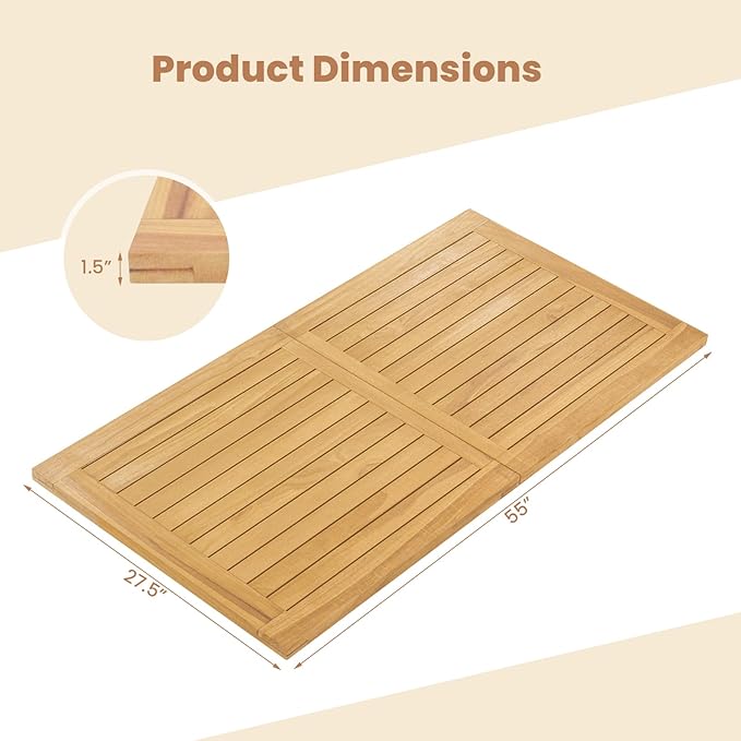 Tangkula 55” x 27.5” Wooden Tabletop, Slatted Table Top Board Split in 2 Square, Indoor Outdoor Rectangle Teak Wood Panel for Dining Table, Side Table (55” x 27.5”)