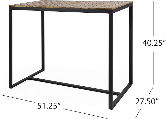 Christopher Knight Home Frieda Outdoor Modern Industrial Acacia Wood Bar Table, Teak Finish + Black