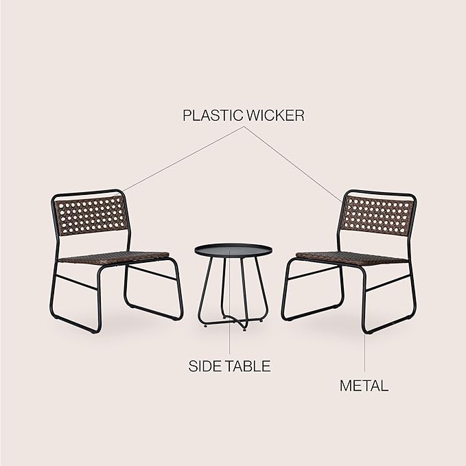 JONATHAN Y LVG1100B-3SET Freja 3-Piece Mid-Century Modern Faux Rattan Conversation Outdoor Patio Set Scandinavian, Classic, Transitional, Bohemian, Traditional, Black/Brown