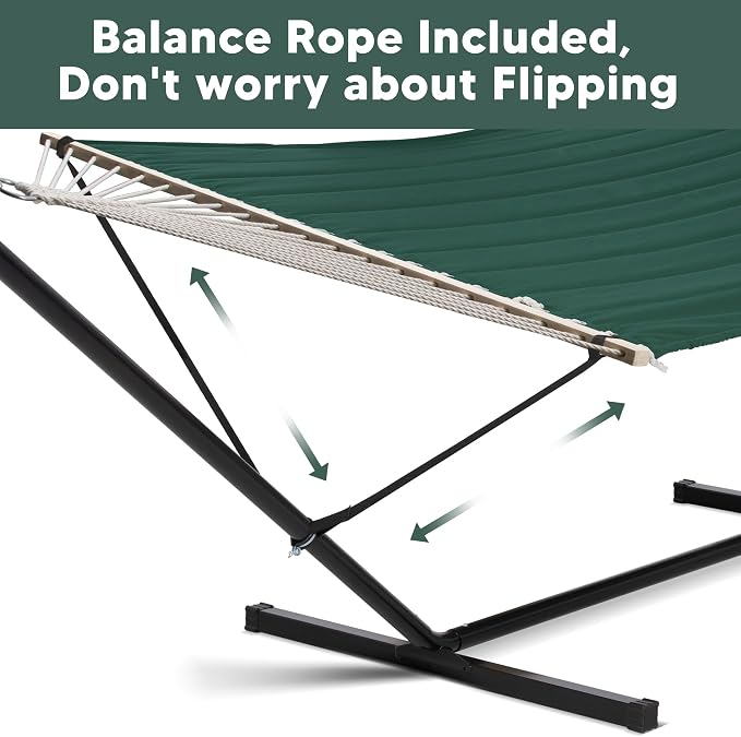 SUNCREAT Portable Outdoor Hammock with Stand, Canopy, Double Hammock with Stand for Outside, Patent Pending, Dark Green