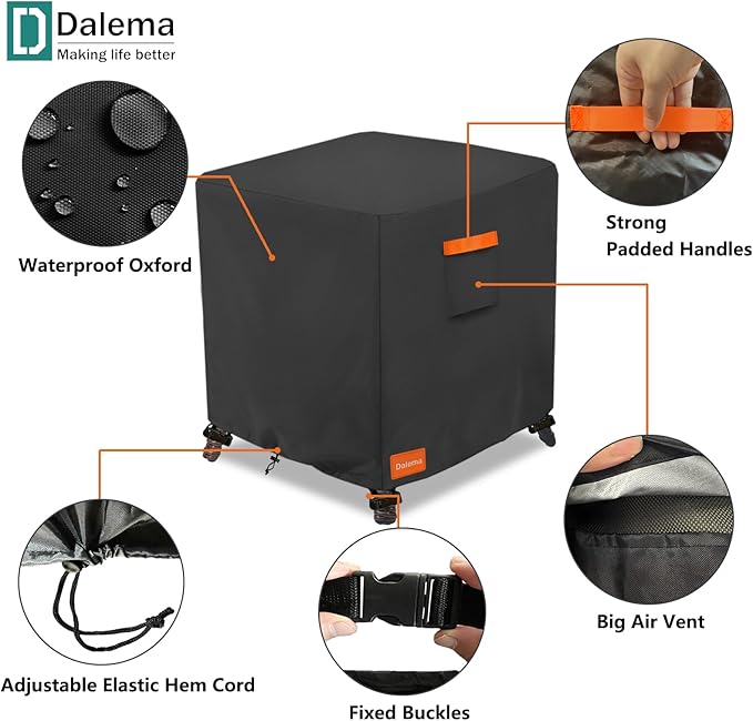 Waterproof Outdoor Ottoman Cover Square,600D Heavy Duty Patio Small Side Table Cover,Patio Furniture Covers for End Table 32" W x 32" D x 18" H,Black