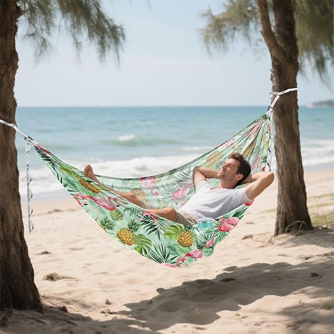 Camping Hammock Outdoor Hammocks for Outside Pink Flamingos Pineapple Beach Trees Portable Lightweight with Pockets Tree Straps Indoor