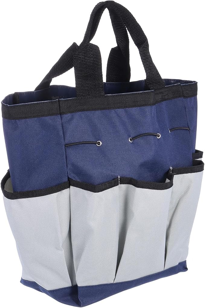 HARFINGTON Garden Tool Bag 9.5" x 5.9" x 11.8" Large Oxford Cloth Bag with Pockets Garden Tote Bag Gardening Plant Tool Organizer Storage Carrier Store for Outdoor Women Men, Blue