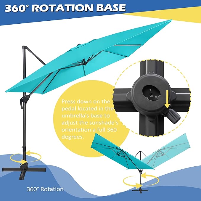Sunnyglade 10x10Ft Cantilever Patio Umbrella Square 360° Rotation & Integrated Tilting System Offset Umbrella with 8 Sturdy Ribs, Fade-resistant & Waterproof for Garden Backyard Poolside Deck