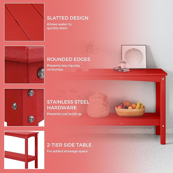 Costaelm Plant Stand Outdoor, 55in 2-Shelf Outdoor Storage Cabinet, Multifunctional Buffet Porch Table tv Stand and Side Tables for Patio, Pool & Yard, Red