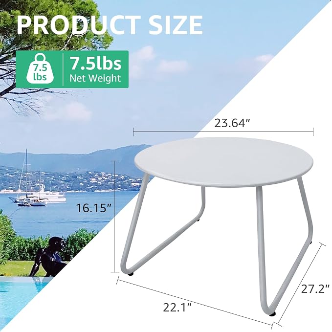 Meluvici Patio Outdoor Coffee Table Set of 2, Weather Resistant Steel Round End Tables, Outdoor Nesting Table for Patio, Balcony, Bistro and Indoor, Black (White)