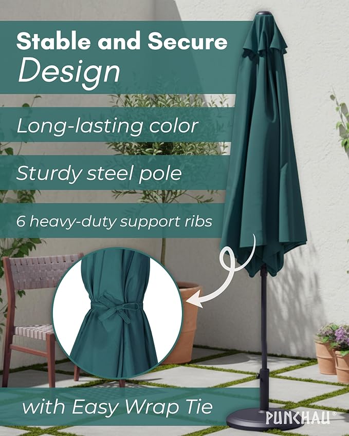 6 Ft Outdoor Patio Umbrella, Easy Open/Close Crank and Push Button Tilt Adjustment - Dark Teal Market Umbrellas