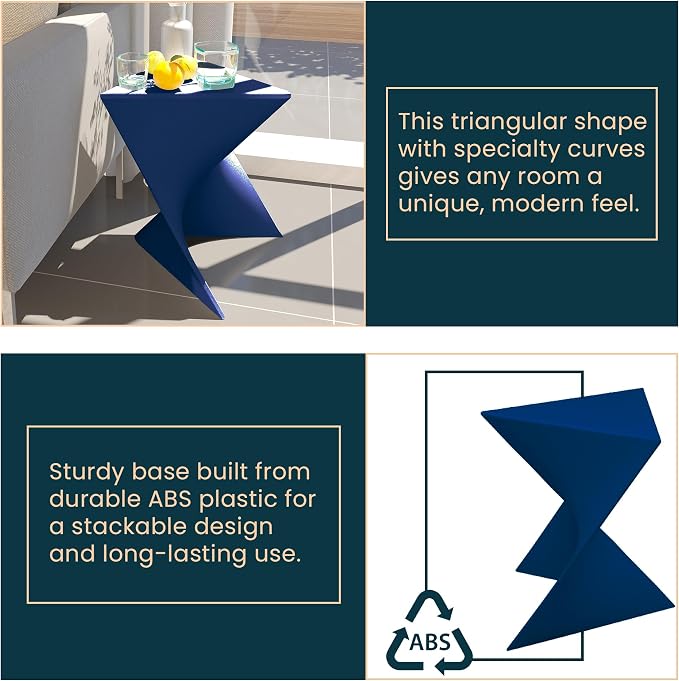 LeisureMod 15.75" Triangular Side Table, Stackable Plastic Accent End Table for Indoor & Outdoor Use, Weather-Resistant Modern Patio & Living Room Table, Set of 2, Navy Blue