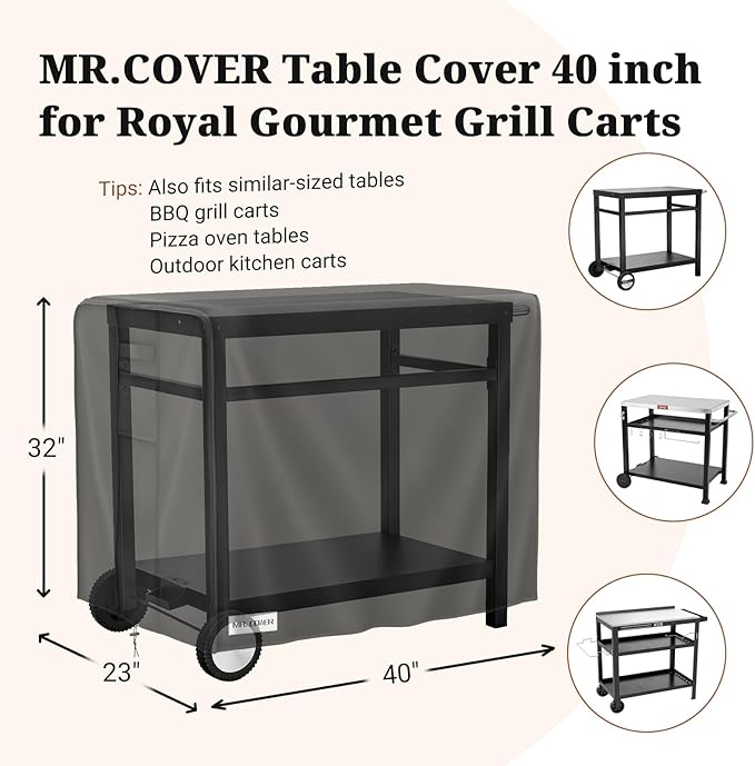 MR. COVER Outdoor Prep Table Cover 40 inch for Royal Gourmet Cart Flattop Worktable, 600D Heavy Duty Waterproof for Grill Dining Kitchen Island cart Protective, Outdoor Storage Cabinet Cover