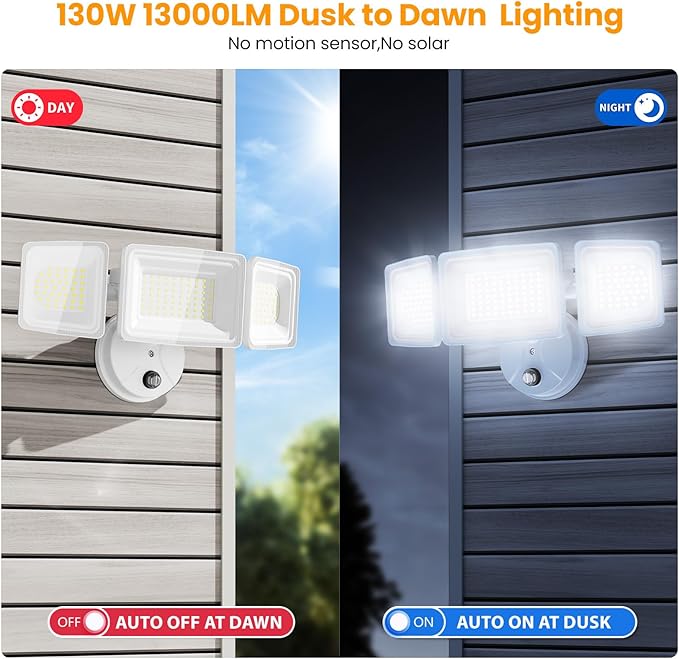 Onforu Dusk to Dawn Flood Lights Outdoor,130W Outdoor Lighting,6500K 13000LM White Super Bright Lights,IP65 Waterproof Hardwired LED Security Lights for Garage,Yard,Outside