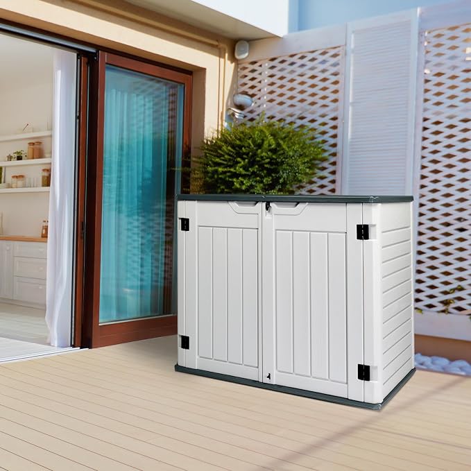 260 Gallon Resin Deck Box Storage Outdoor Boxes Container for Patio Furniture Cushions Pool Supplies Garden Tool Sports Equipment Outside Storage Delivery,Patio Deck Box 50" W x 29" D x 41" H
