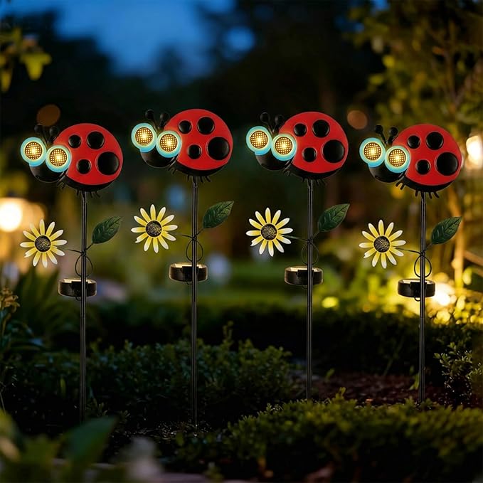 Solar Garden Lights Outdoor - Ladybug Decor Waterproof Dynamic Eyes Solar Stake Lights for Yard Lawn Pathway Decorative Art Lighting Lamp Outside Birthday Gifts for Women Mom Grandma
