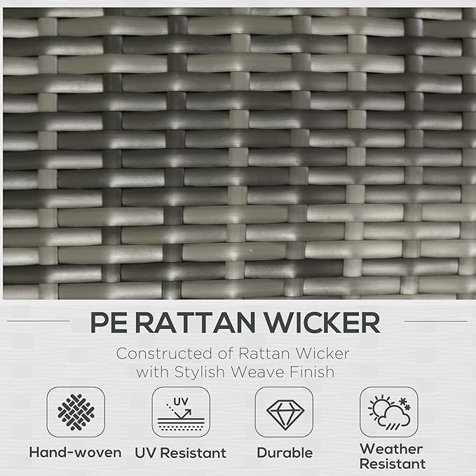 Outsunny 5 Pieces Rattan Wicker Lounge Chair Outdoor Patio Conversation Set with 2 Cushioned Chairs, 2 Ottomans and Tempered Glass Top Coffee Table, Gray/Light Gray