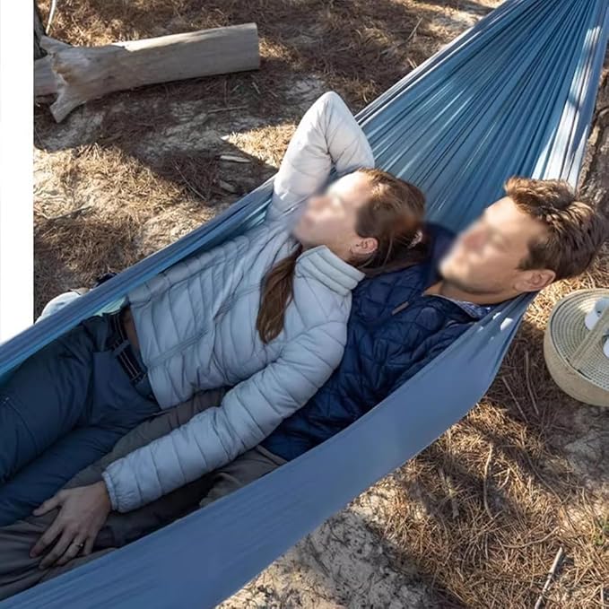 Ultra-Light Single/Double Tree Hammock, Outdoor Portable Thickened Swing, Anti-Rollover/Storage Bag, Holds Up to 180kg/396.8lbs(Blue,9.5 * 5.9ft)