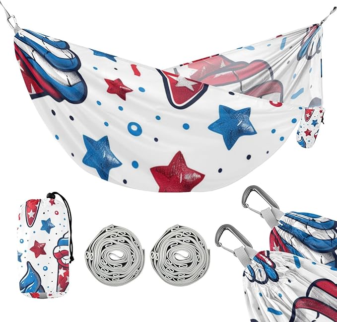 4th of July Independence Dayred and Blue Ice Cream 330lb Capacity Outdoor Hammock with Hanging Rope Portable Hammock for Outside Beach Patio Garden hamacas para adultos con soporte