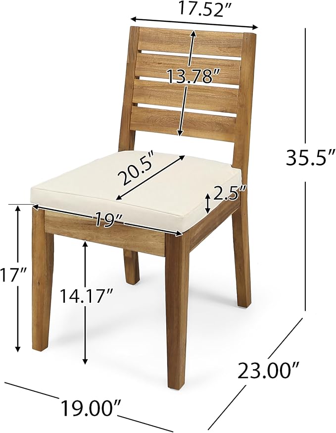 Christopher Knight Home Smeb Acacia Wood Outdoor Dining Table Set for 6, Outdoor Dining Set, Patio Table and Dining Chairs Set of 6 with Cushions, 7 Pieces Patio Furniture Set, Grey + Brown + Cream