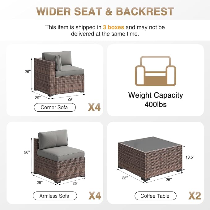 Aoxun Patio Furniture Sets, 10-Piece Outdoor Patio Furniture with Thick Cushions, Wicker Outdoor Conversation Set Sectional Sofa for Backyard, Poolside, Garden