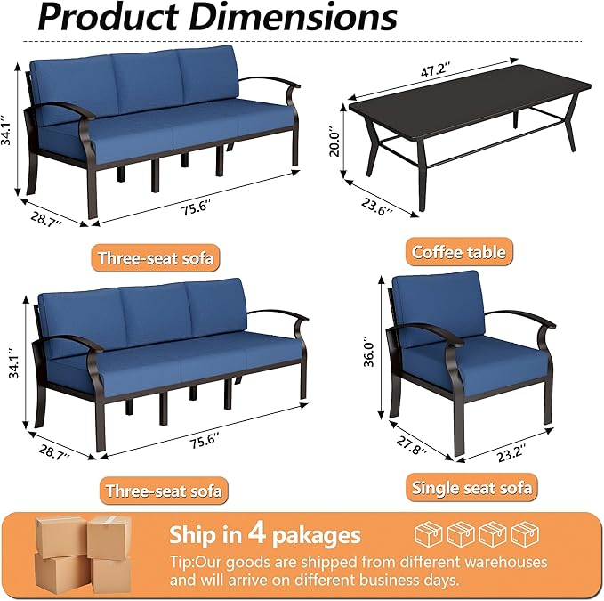 Aluminum Patio Furniture Set with Coffee Table,8 Seats Metal Modern Outdoor Furniture w/5.1" Thick Cushions,Patio Sectional for Patio,Backyard,Navy