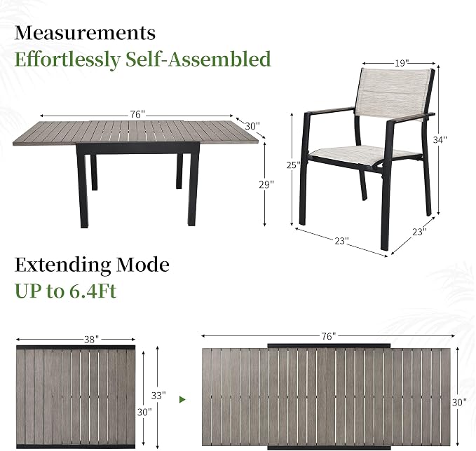 9 Piece Outdoor Dining Set, Expandable Outdoor Patio Dining Table Set for 6-8 Person, Aluminum Outdoor Table and 8 Chairs with Textilene Fabric & Armrest for Patio, Garden, Lawn, Deck(Grey)