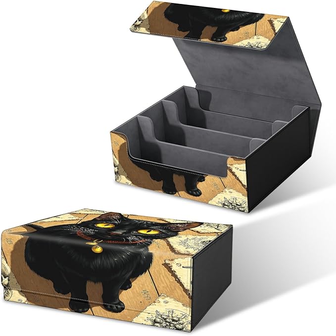 Large Card Deck Box for MTG, Fits 1200+ Sleeved Cards, PU Leather Storage Case with Strong Magnetic Closure, Multiple Colors Available for TCG CCG Baseball Card Collections, Yellow Eyed Cat
